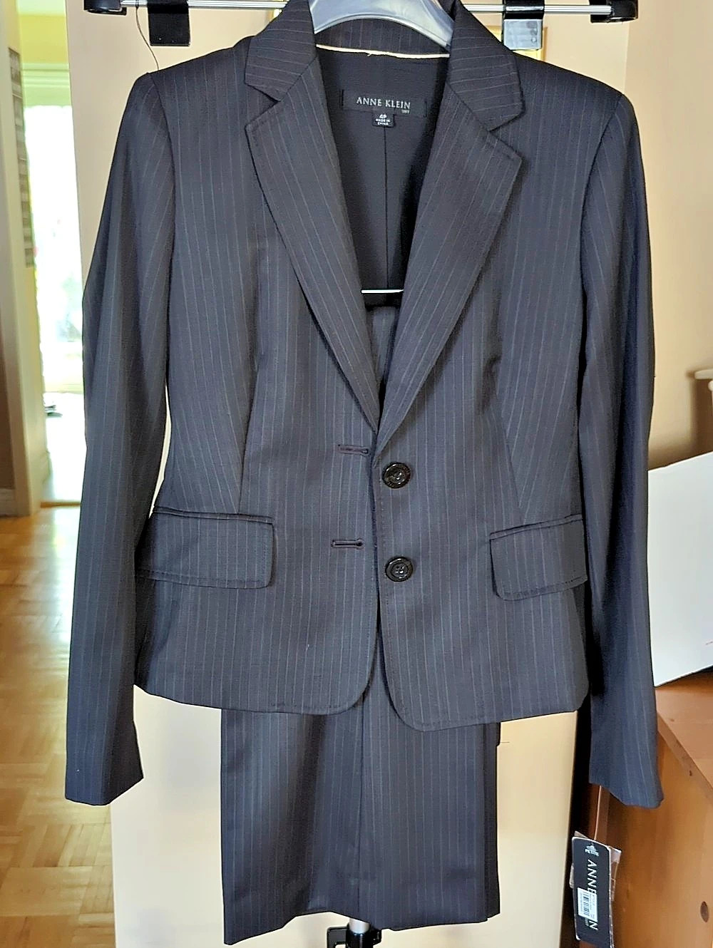 Anne Klein Pinstripe Pant Suit Gray Suit Set